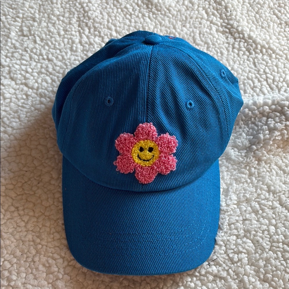 Teddy Fresh blue Cap with Pink Flower Patch dad cap